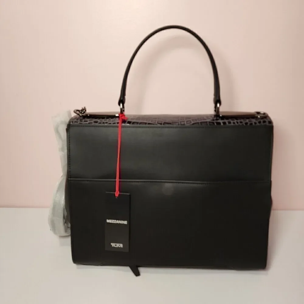 NWT Tumi Mezzanine RIVERA Crocodile Embossed Leather Satchel GREY